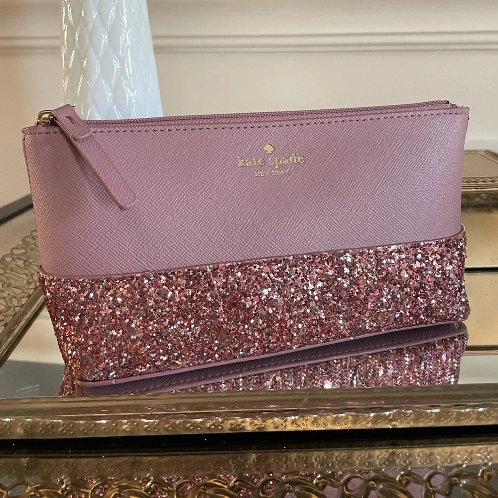 Kate Spade Greta Court- Little Shiloh Sparkle Cosmetic Bag- Dusty Rose Peony